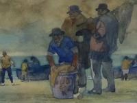 Willem Klijn aquarel Vissers aan het strand - detail